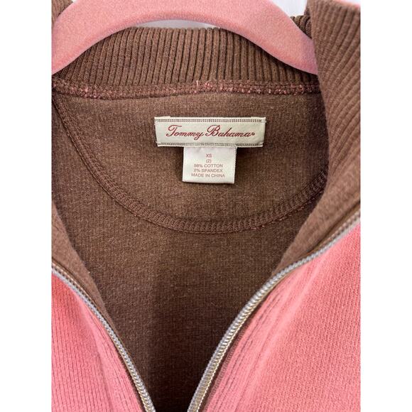 Tommy Bahama Pink/Brown Thick Contrasting Stitch Quarter Zip Pullover Size XS(2) - Picture 3 of 6